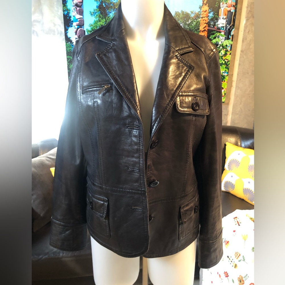 Black leather jacket by Marc Dolci.  Size small. Excellent condition.